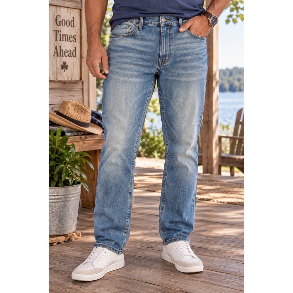 Lucky Brand 410 Athletic Straight Jeans Mens 36x32 Light Wash Stretch COOLMAX